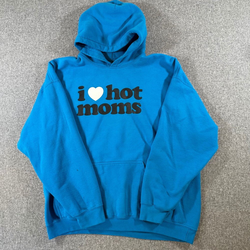 Danny Duncan I Heart Hot Moms Hoodie Blue Graphic Sweatshirt Mens XXL Streetwear